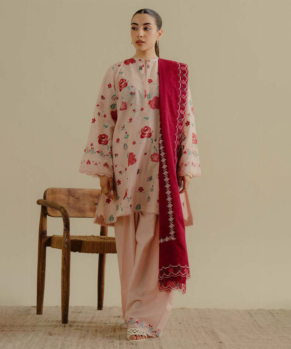 Lawn 3PC Embroidered Shirt with Lawn Embroidered Dupatta – ZC1393