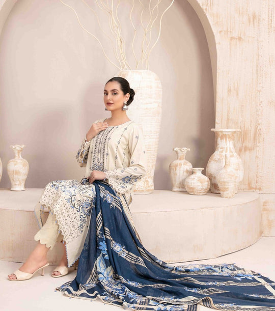 Dhanak 3PC Embroidered Shirt with Digital Printed Wool Shawl – ZC438