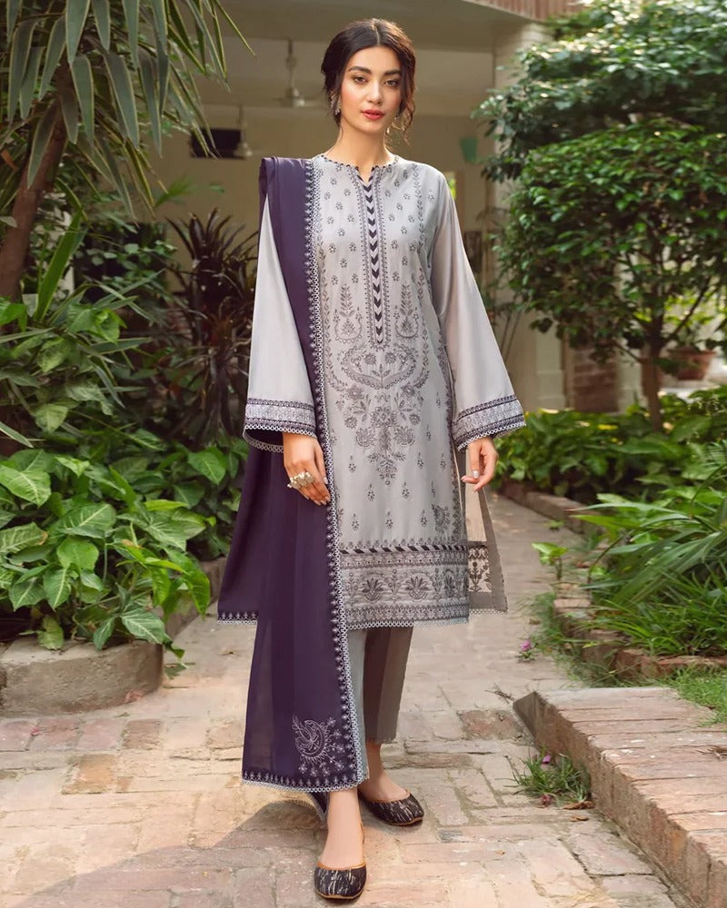 Linen Luxe 3PC Embroidered Shirt with Chiffon Embroidered Dupatta – ZC578