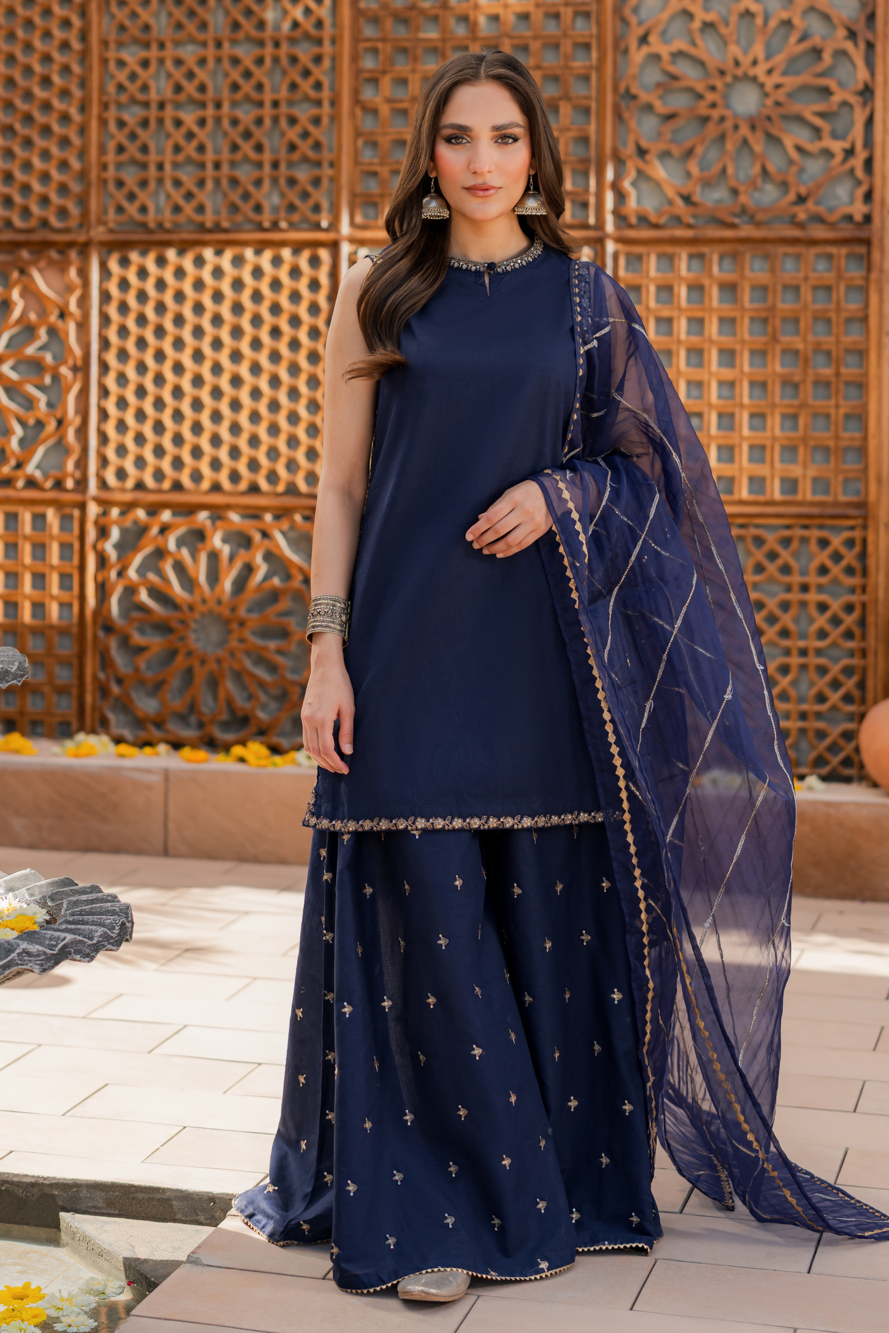 Dhanak 3PC Embroidered Shirt with Organza Embroidered Dupatta – ZC3354