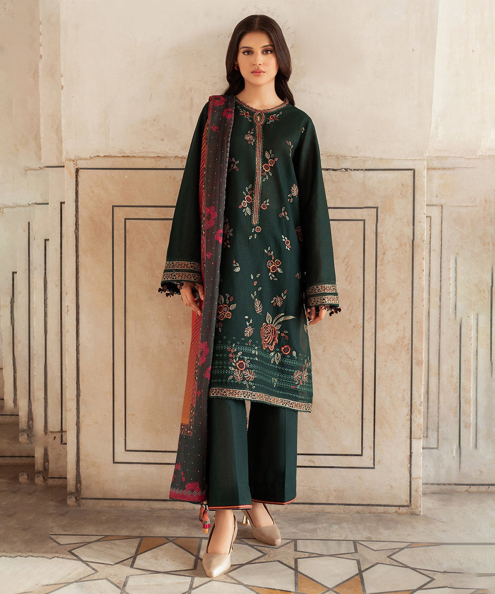 JAZMIN-3PC Dhanak Embroidered Shirt With Digital Printed Shawl-133