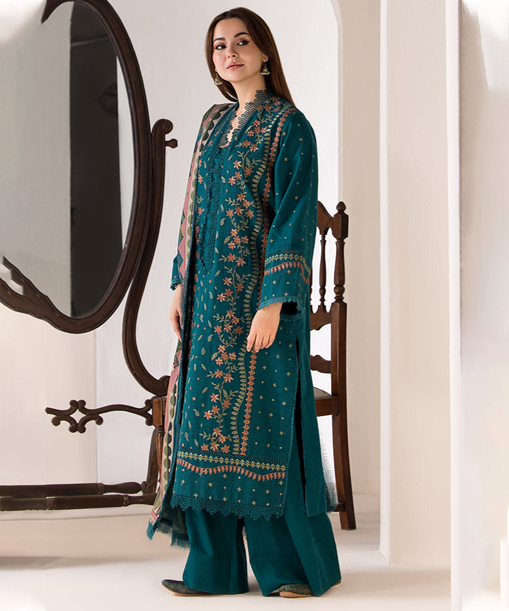 Sobia Nazir 3PC Dhanak Embroidered Shirt with Twill Printed Shawl & Trouser – ZC685