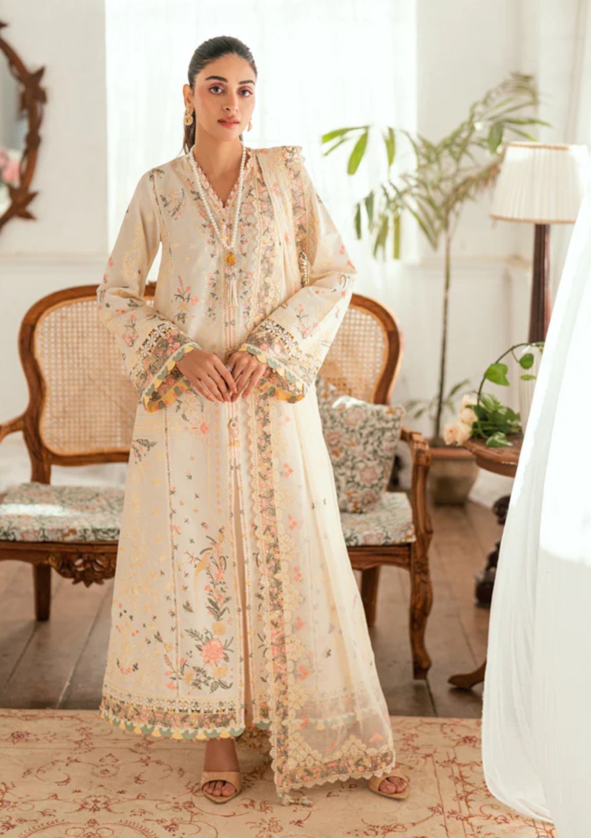 Dhanak 3PC Embroidered Shirt with Organza Embroidered Dupatta – ZC3368