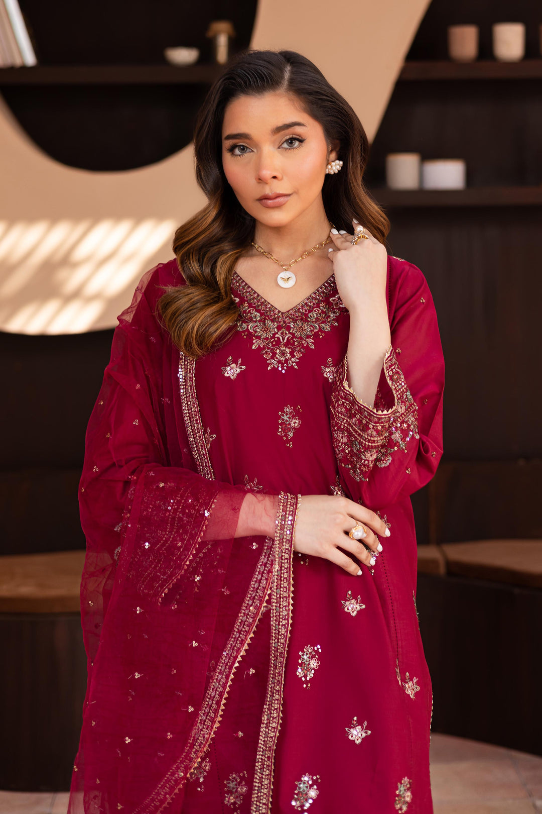 Dhanak 3PC Embroidered Shirt with Organza Embroidered Dupatta – ZC3370