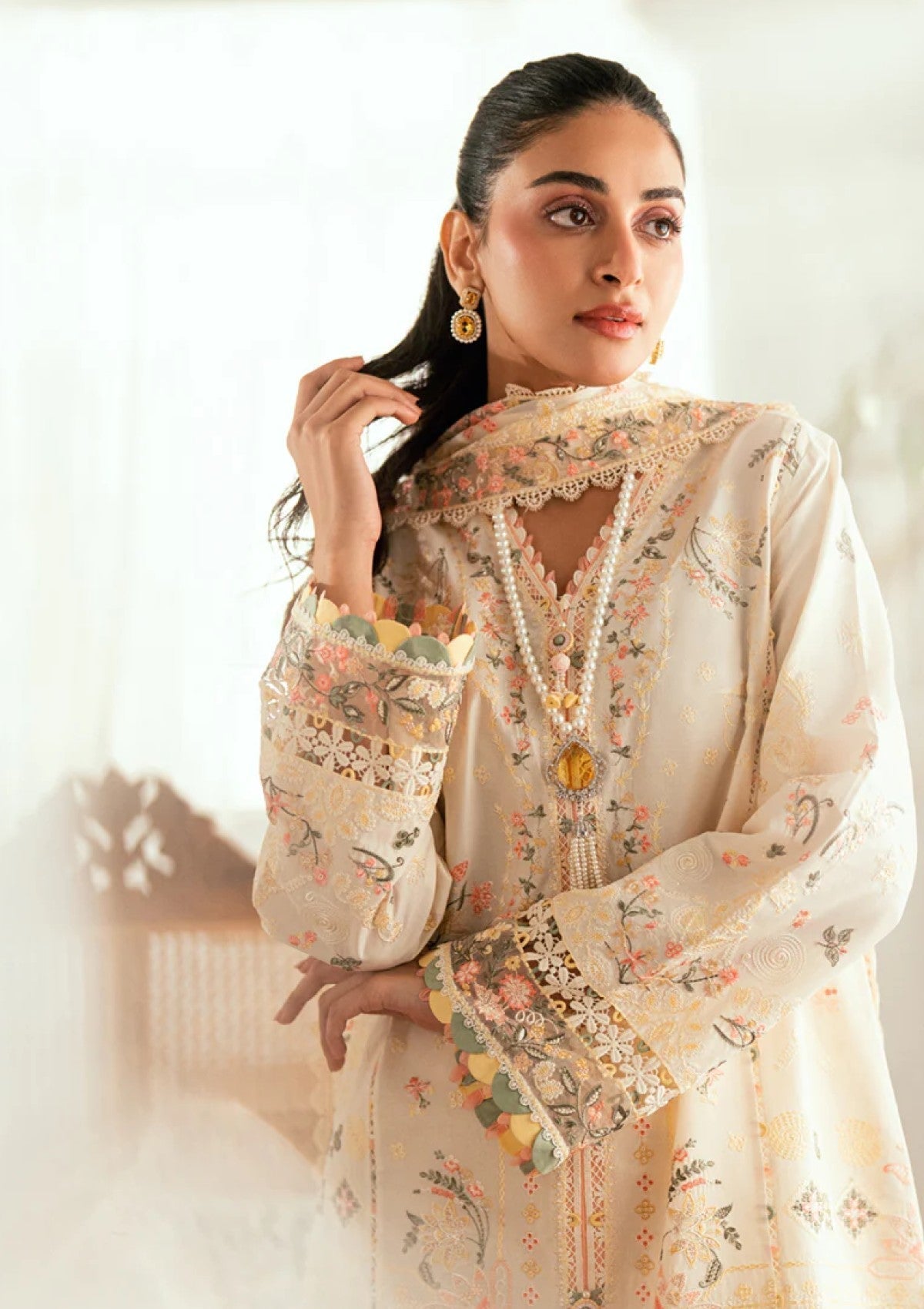 Dhanak 3PC Embroidered Shirt with Organza Embroidered Dupatta – ZC3368