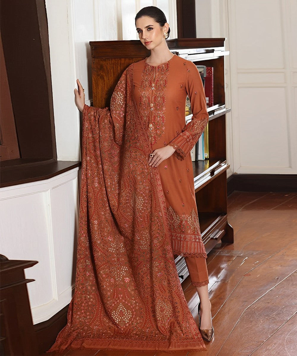 Bareeze Dhanak 3PC Embroidered with Dhanak Embroidered Shawl – ZC188