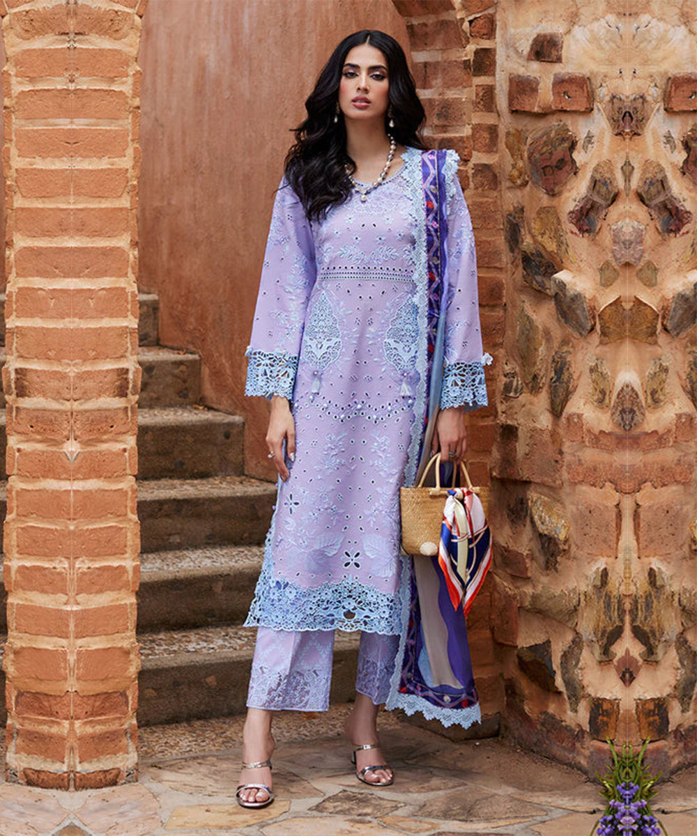 MUSHQ Dhanak 3PC Chikankari Embroidered Suit with Digital Printed Wool Shawl – ZC109