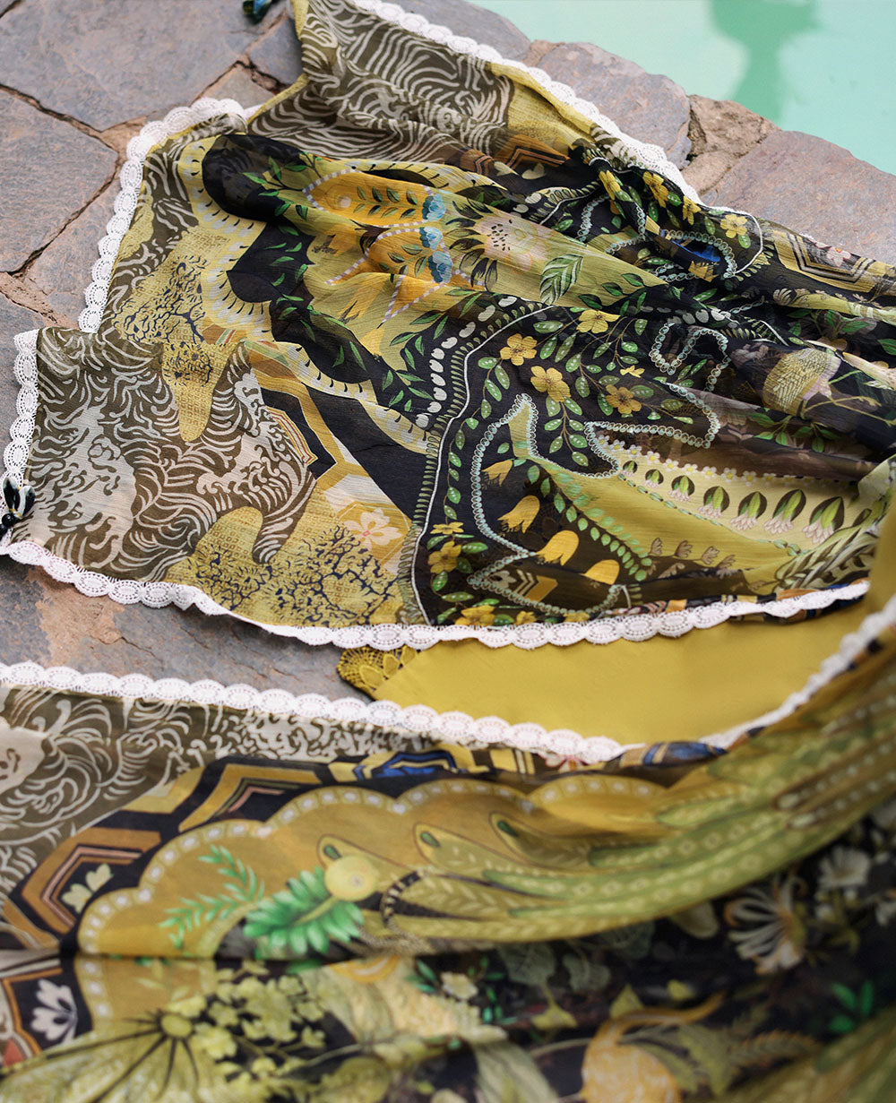 Lawn 3PC Embroidered Shirt with Digital Printed Jacquard Dupatta – ZC1423