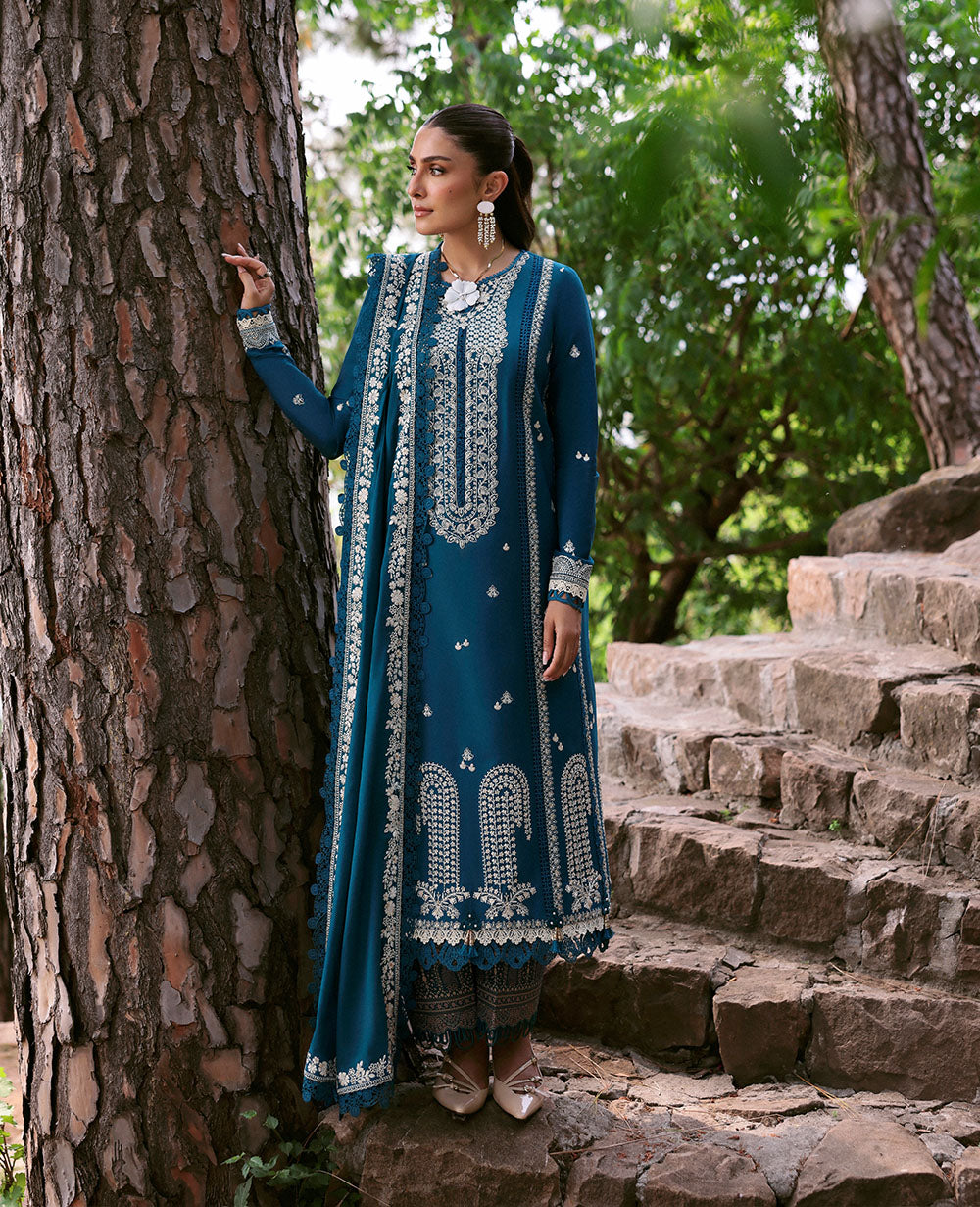 Dhanak 3PC Embroidered Shirt with Dhanak Embroidered Dupatta-3374