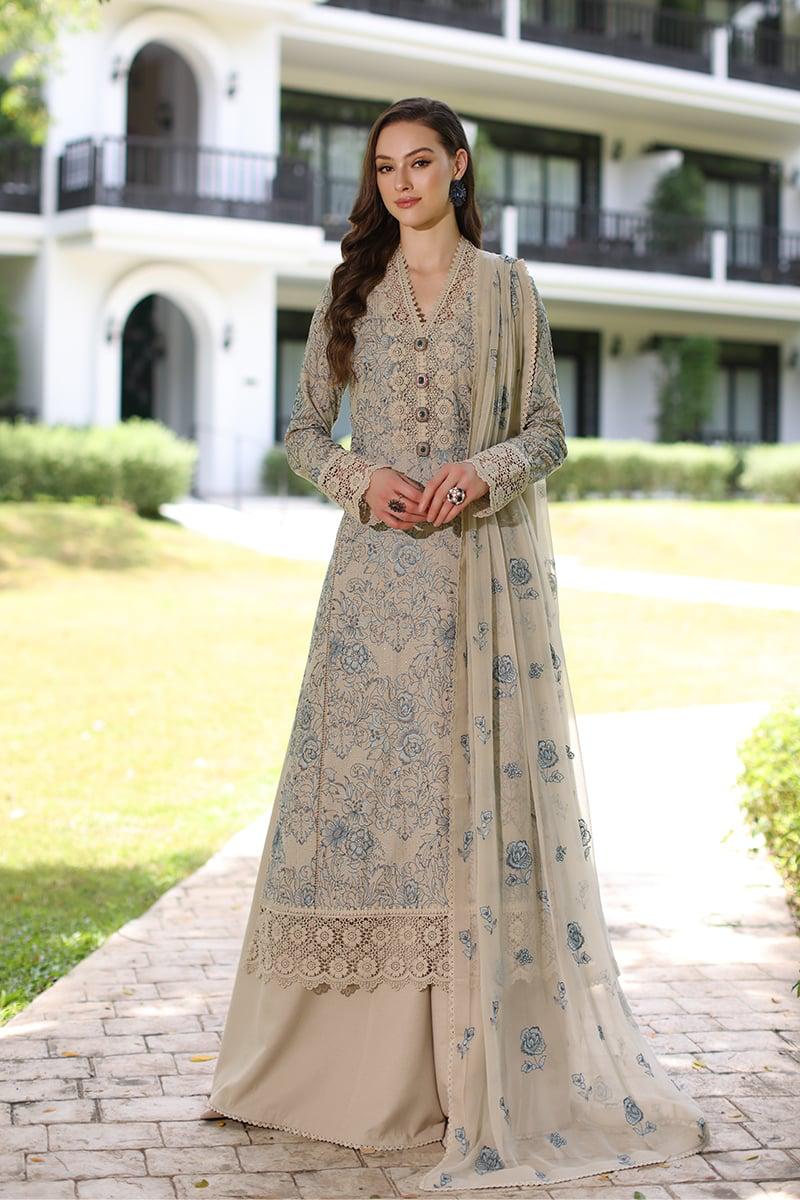 Dhanak 3PC Embroidered Shirt with Chiffon Embroidered Dupatta – ZC238