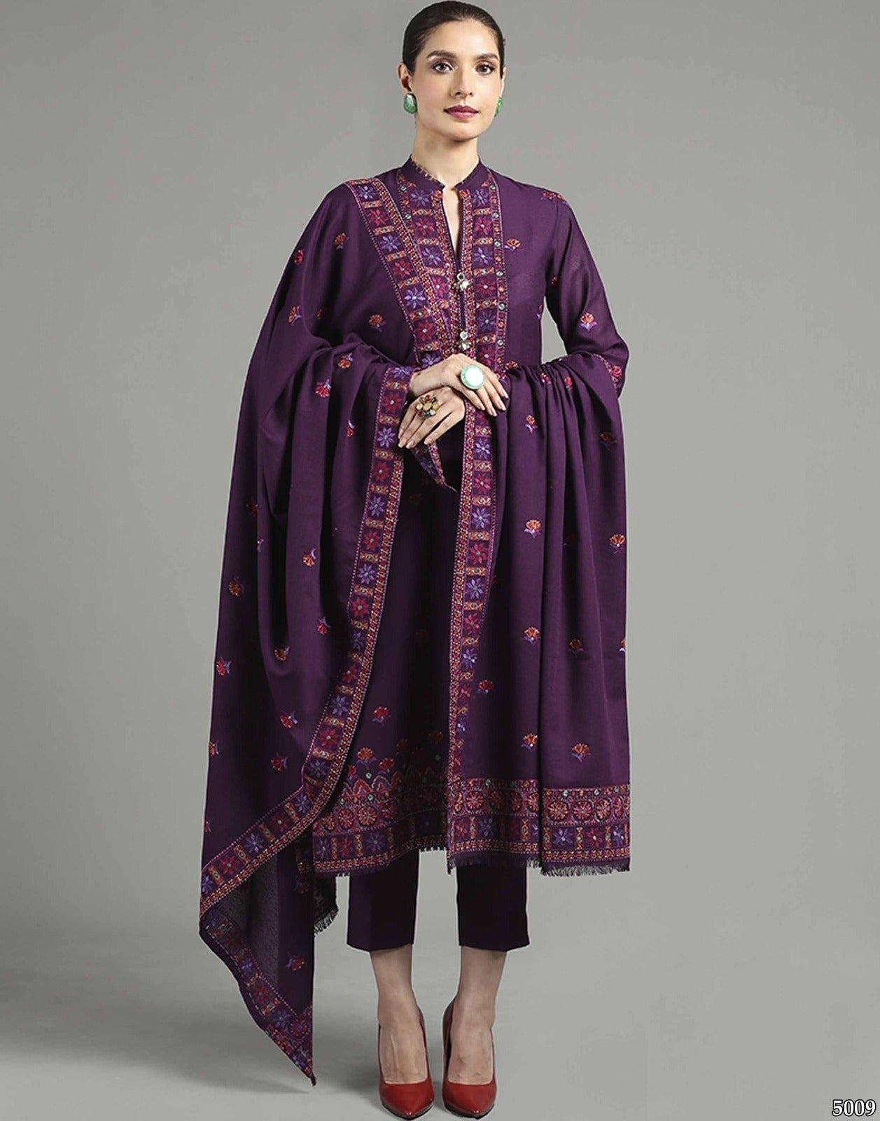 Dhanak 3PC Embroidered Shirt with Dhanak Embroidered Shawl-3446