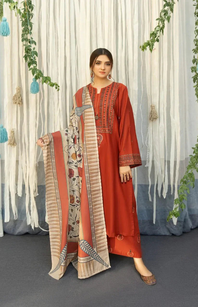 URGE 3PC Dhanak Embroidered Suit with Digital Printed Shawl – ZC651