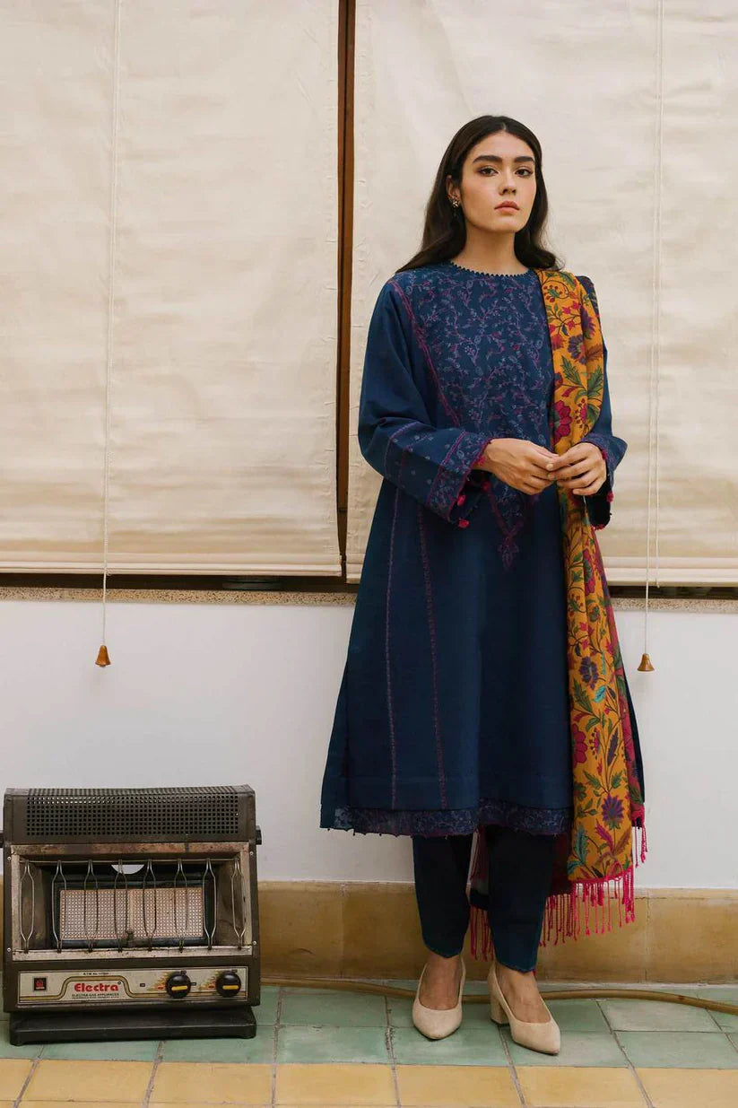 Zara Shahjahan 3PC Dhanak Embroidered Shirt with Digital Printed Shawl – ZC217