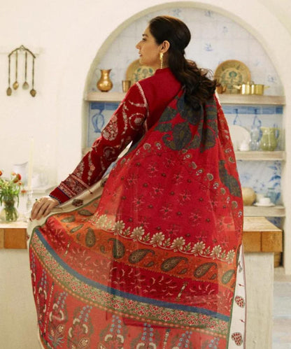 Dhanak 3PC Embroidered Shirt with Digital Printed Wool Shawl – ZC659