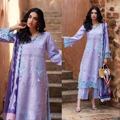 MUSHQ Dhanak 3PC Chikankari Embroidered Suit with Digital Printed Wool Shawl – ZC109