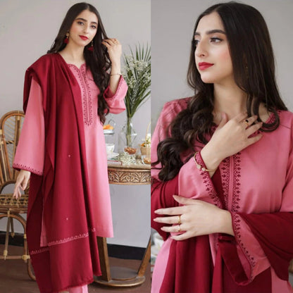 Dhanak Luxe 3PC Embroidered Unstitched Dress – ZC617