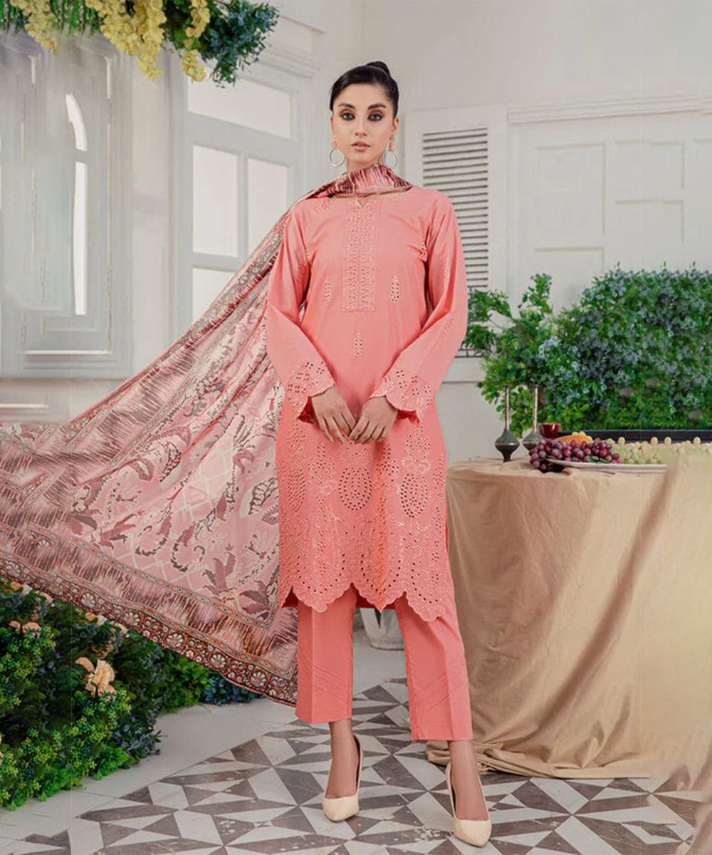 Safwa Floral 3PC Dhanak Embroidered Shirt with Digital Printed Shawl – ZC2003