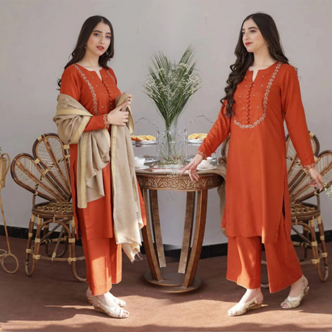 Aisling Dhanak 3PC Embroidered Suit with Wool Shawl – ZC1291