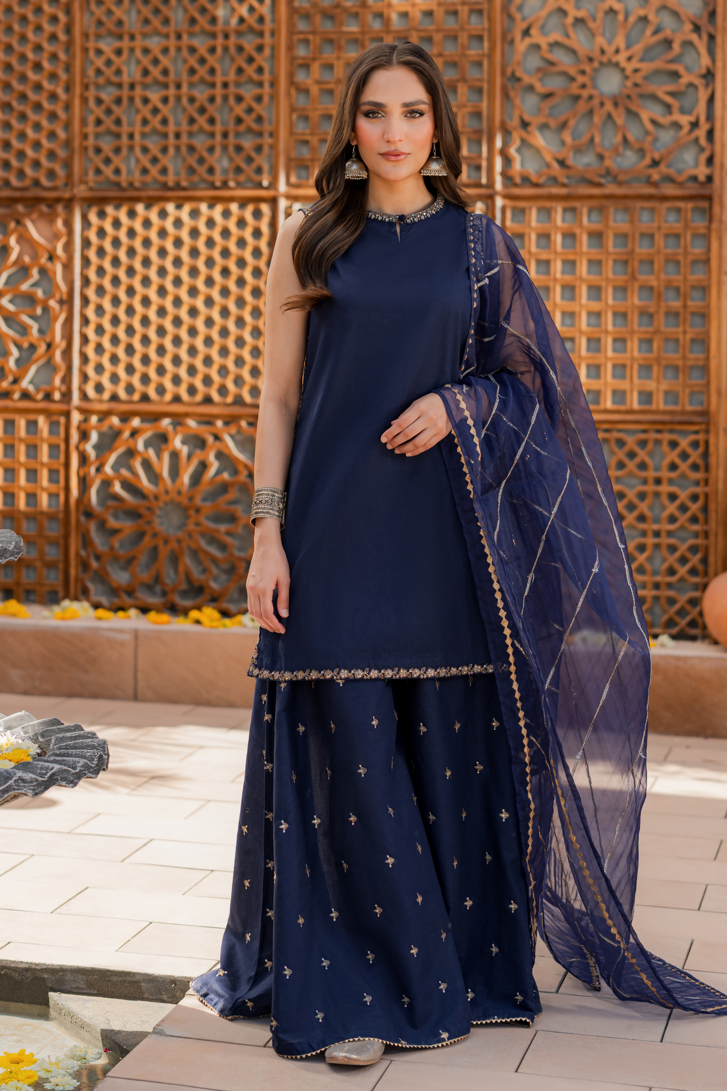 Dhanak 3PC Embroidered Shirt with Organza Embroidered Dupatta – ZC3354