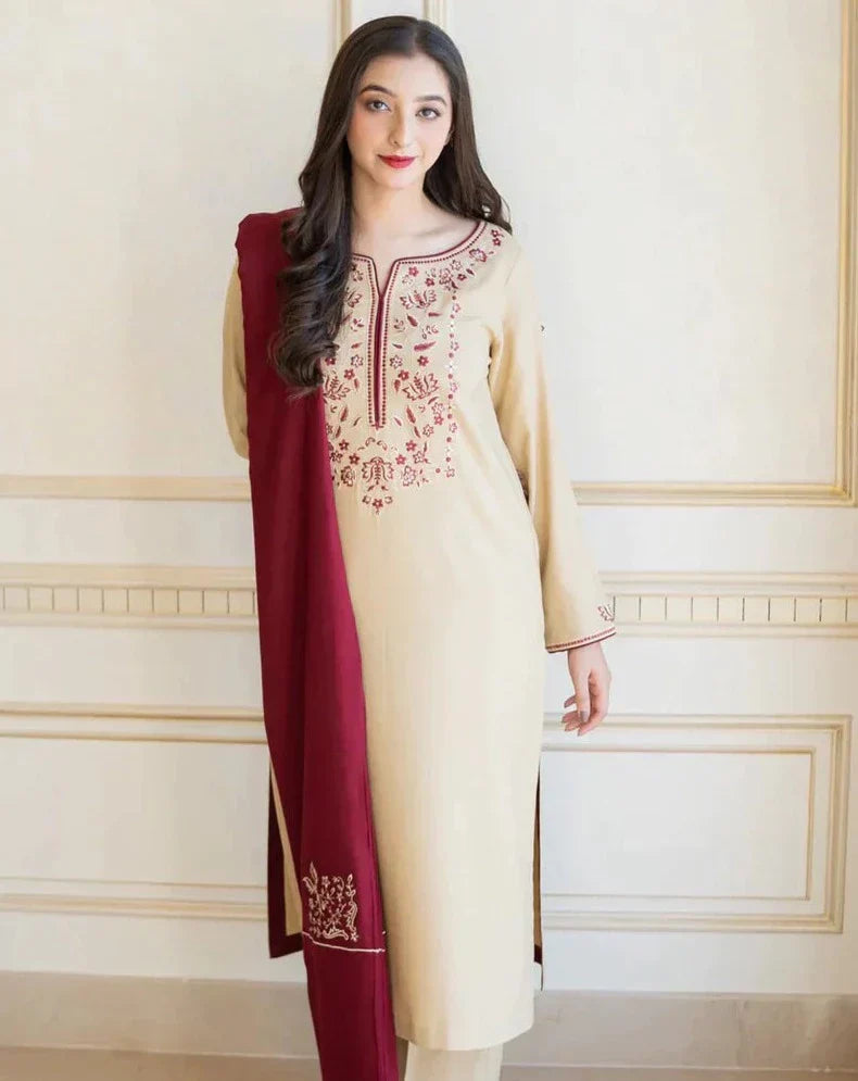 Dhanak Luxe 3PC Embroidered Unstitched Dress – ZC616