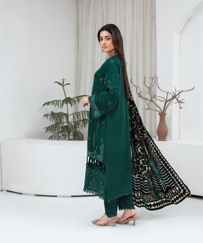 CREATION Dhanak 3PC Chikankari Embroidered Shirt with Velvet Plachi Shawl – ZC2105