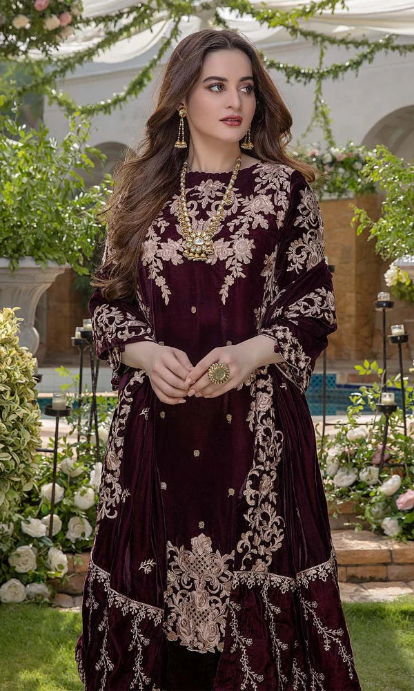 Velvet-3pc Embroidered with Velvet Embroidered Dupatta-955