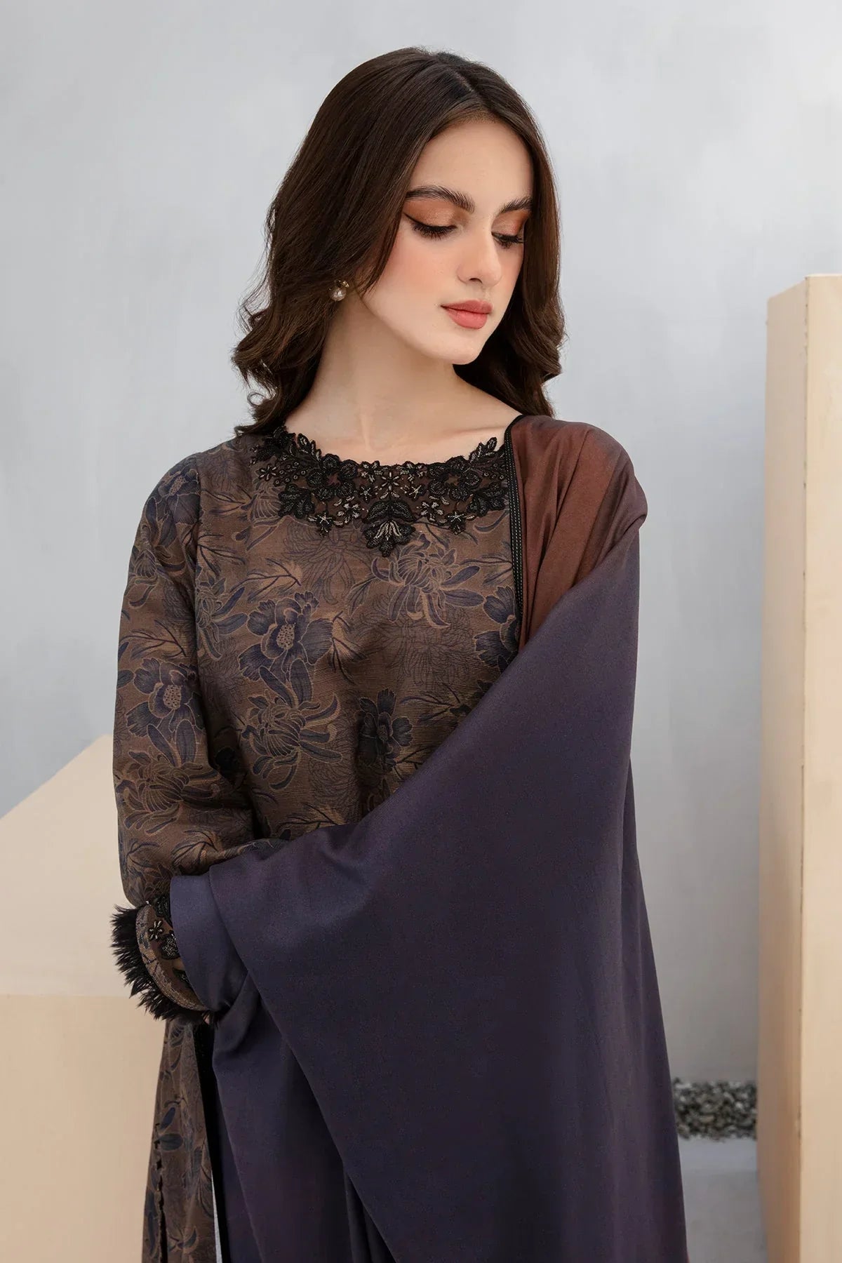 Baroque 3PC Karandi Printed Shirt with Karandi Printed Dupatta and Trouser – ZC804