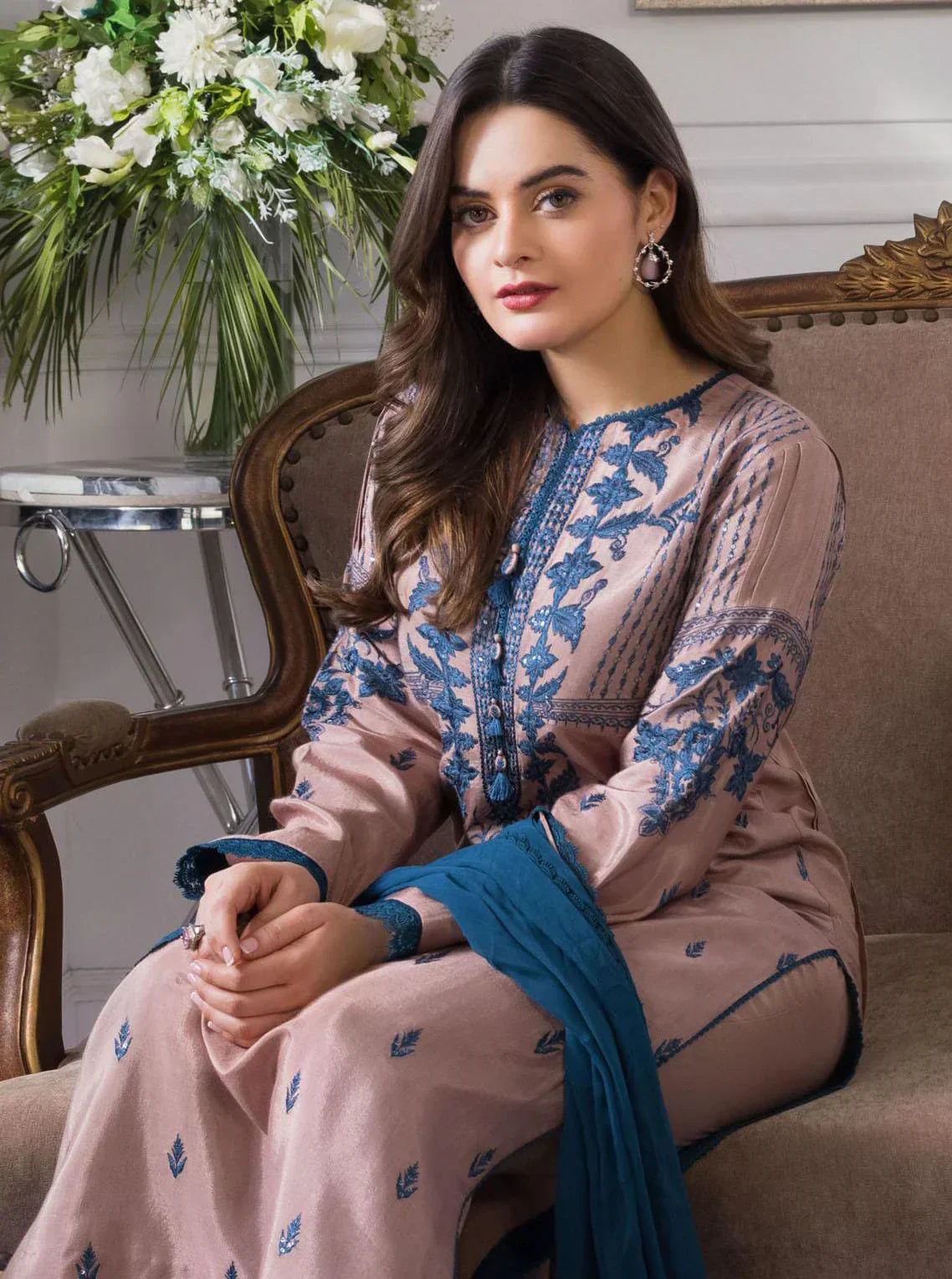 Dhanak 3PC Embroidered Shirt with Chiffon Dupatta – ZC142