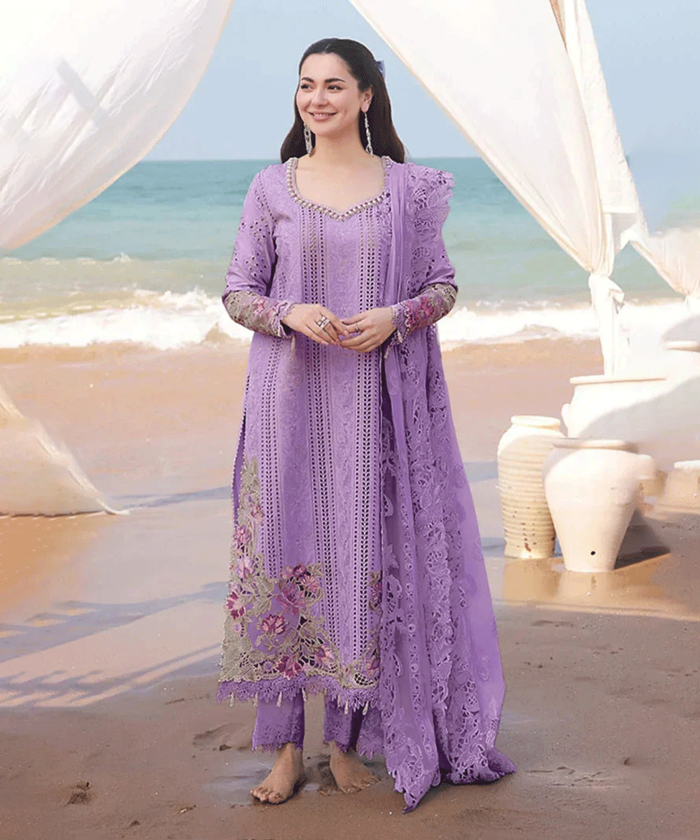 Dhanak 3PC Embroidered Shirt with Organza Embroidered Dupatta – ZC3341