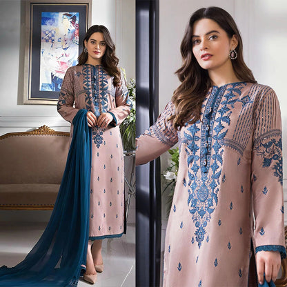 Dhanak 3PC Embroidered Shirt with Chiffon Dupatta – ZC142