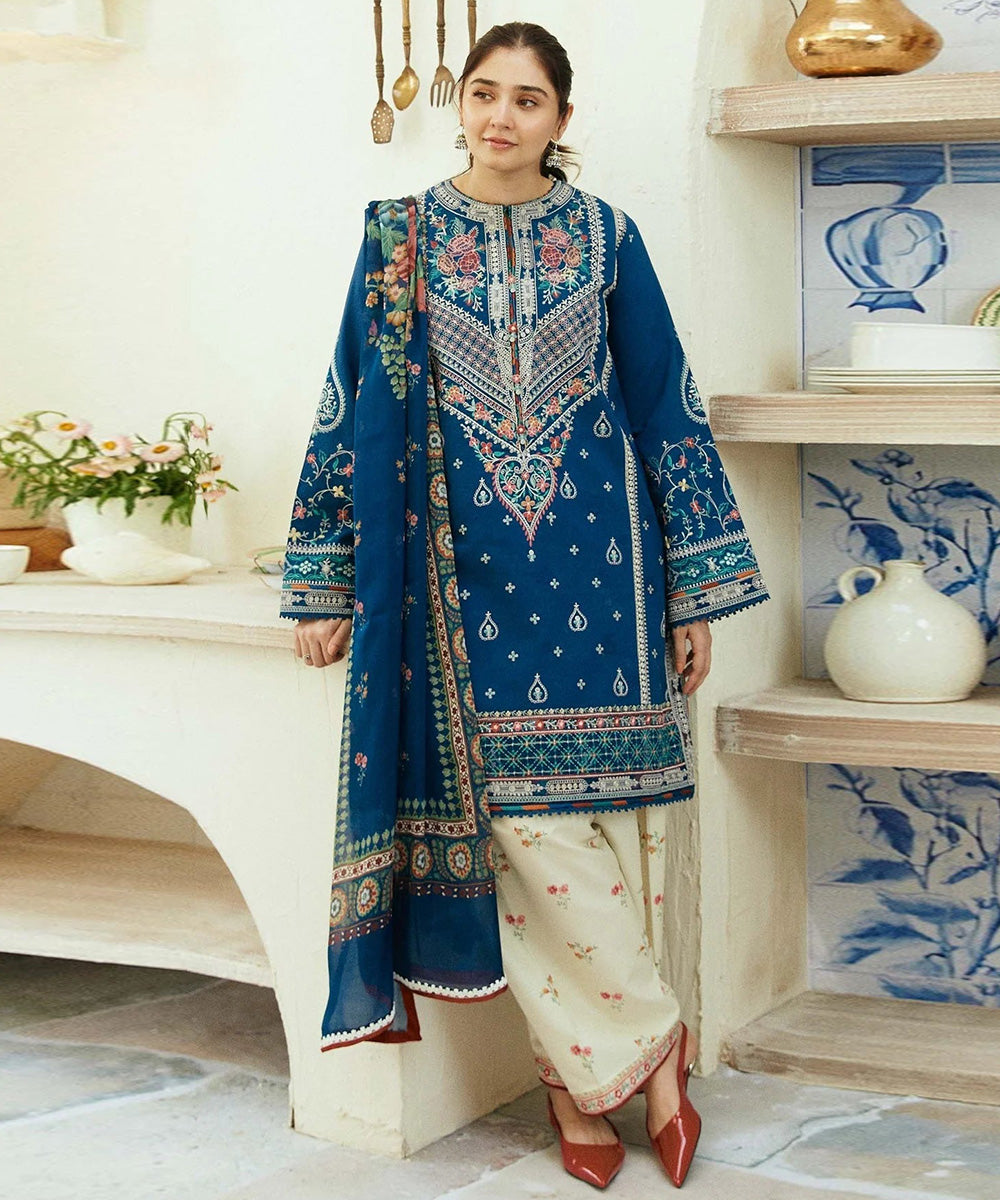 Dhanak Luxe 3PC Embroidered Shirt with Digital Printed Wool Shawl – ZC668