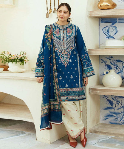 Dhanak Luxe 3PC Embroidered Shirt with Digital Printed Wool Shawl – ZC668