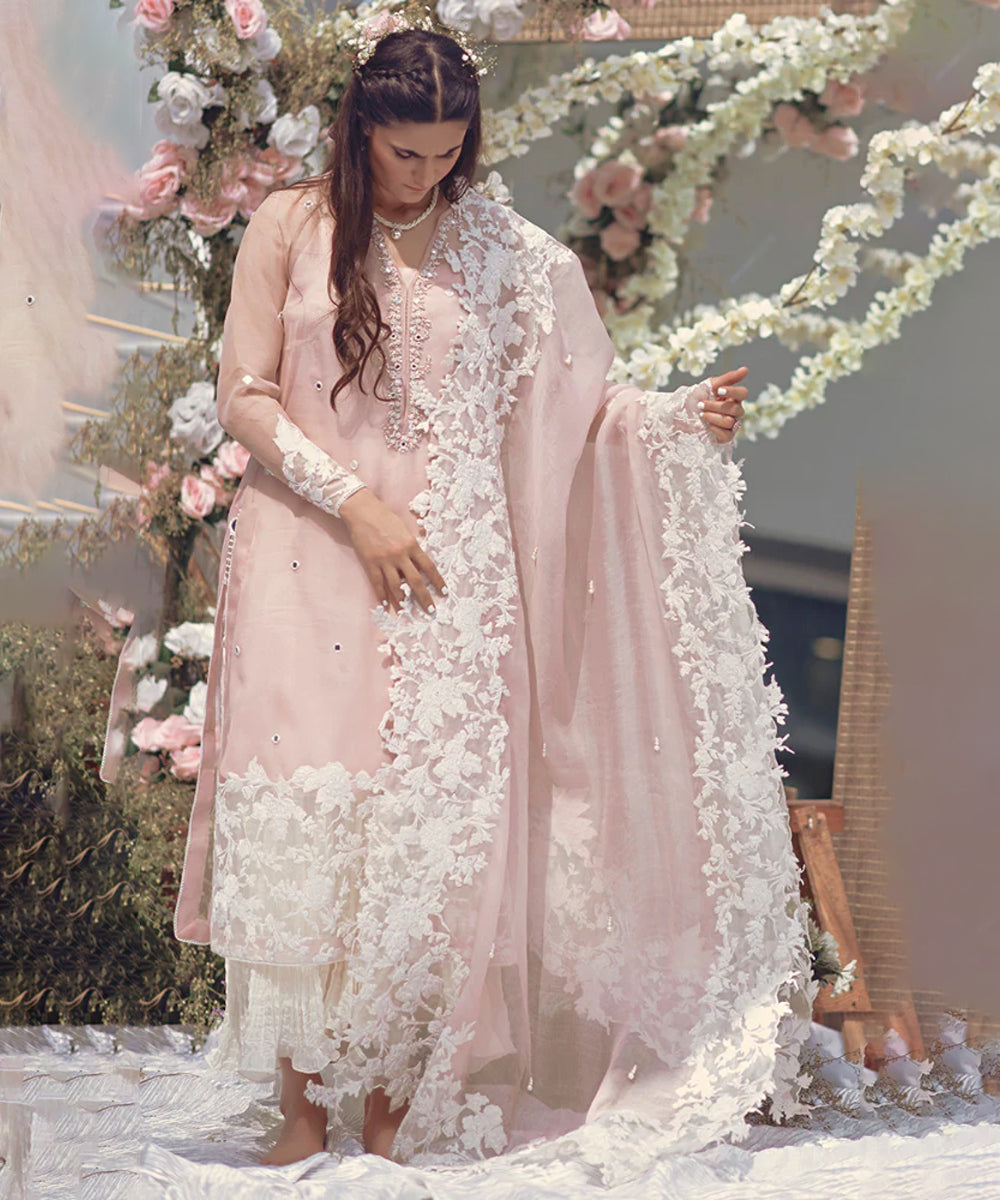Dhanak 3PC Embroidered Shirt with Organza Embroidered Dupatta – ZC3294
