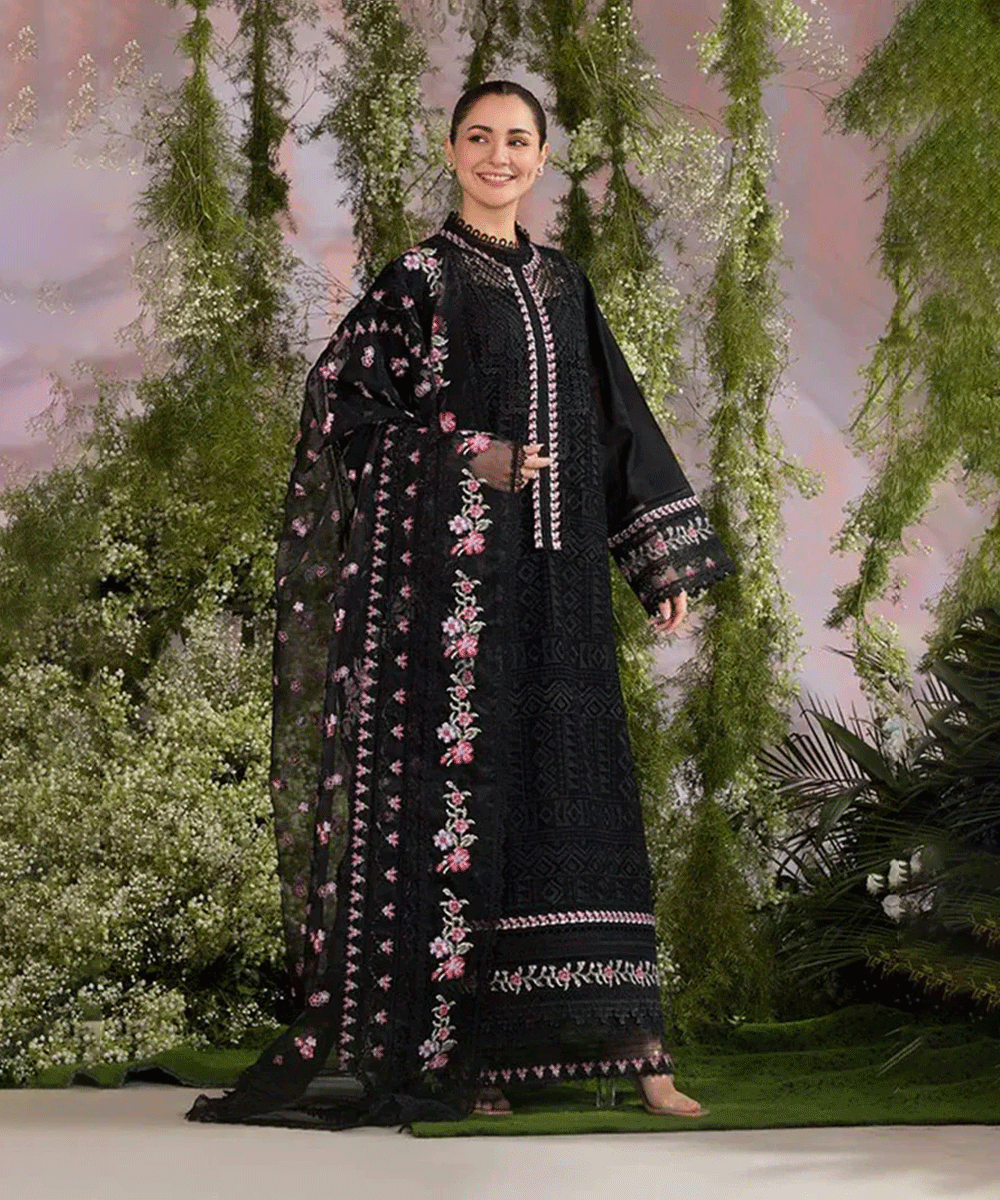 Dhanak 3PC Embroidered Shirt with Organza Embroidered Dupatta – ZC3284