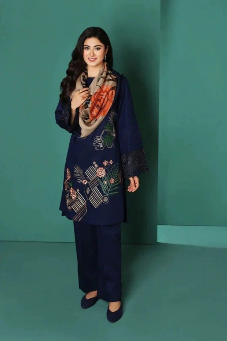 Dhanak 3PC Embroidered Shirt with Digital Printed Wool Shawl – ZC3208