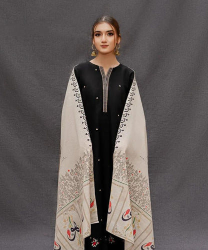 Dhanak 3PC Embroidered Shirt with Digital Printed Wool Shawl – ZC167