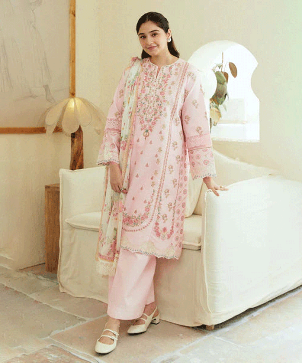 Dhanak 3PC Embroidered Shirt with Digital Printed Wool Shawl – ZC3193