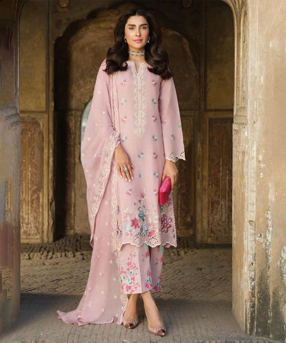 Dhanak-3PC Embroidered Shirt with Chiffon Embroidered Dupatta-3323