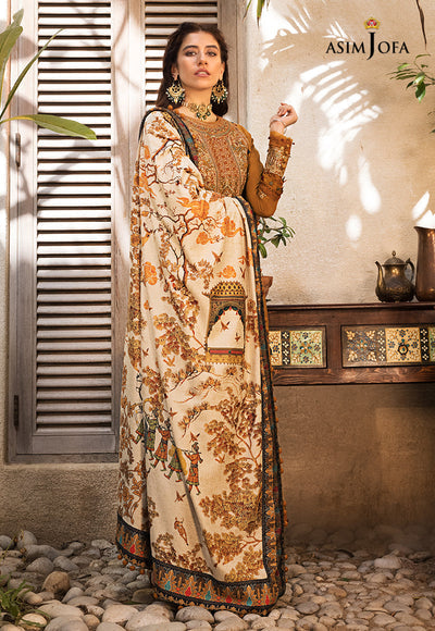 Dhanak-3PC Embroidered Shirt with Digital Printed Wool Shawl - 3572