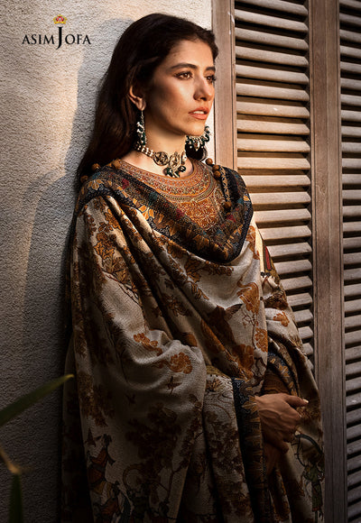 Dhanak-3PC Embroidered Shirt with Digital Printed Wool Shawl - 3572