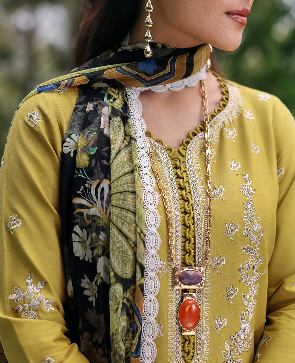 Lawn 3PC Embroidered Shirt with Digital Printed Jacquard Dupatta – ZC1423