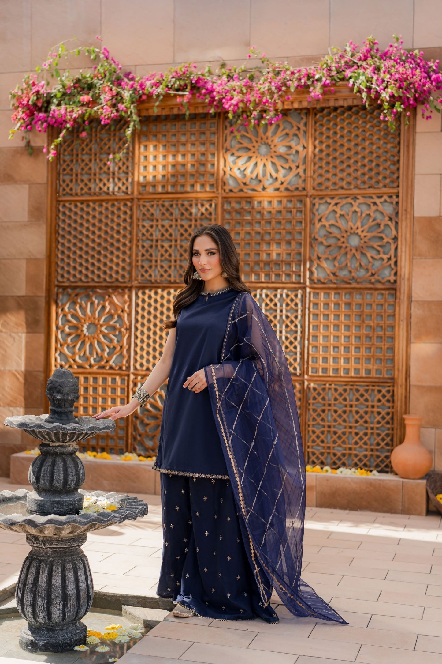 Dhanak 3PC Embroidered Shirt with Organza Embroidered Dupatta – ZC3354