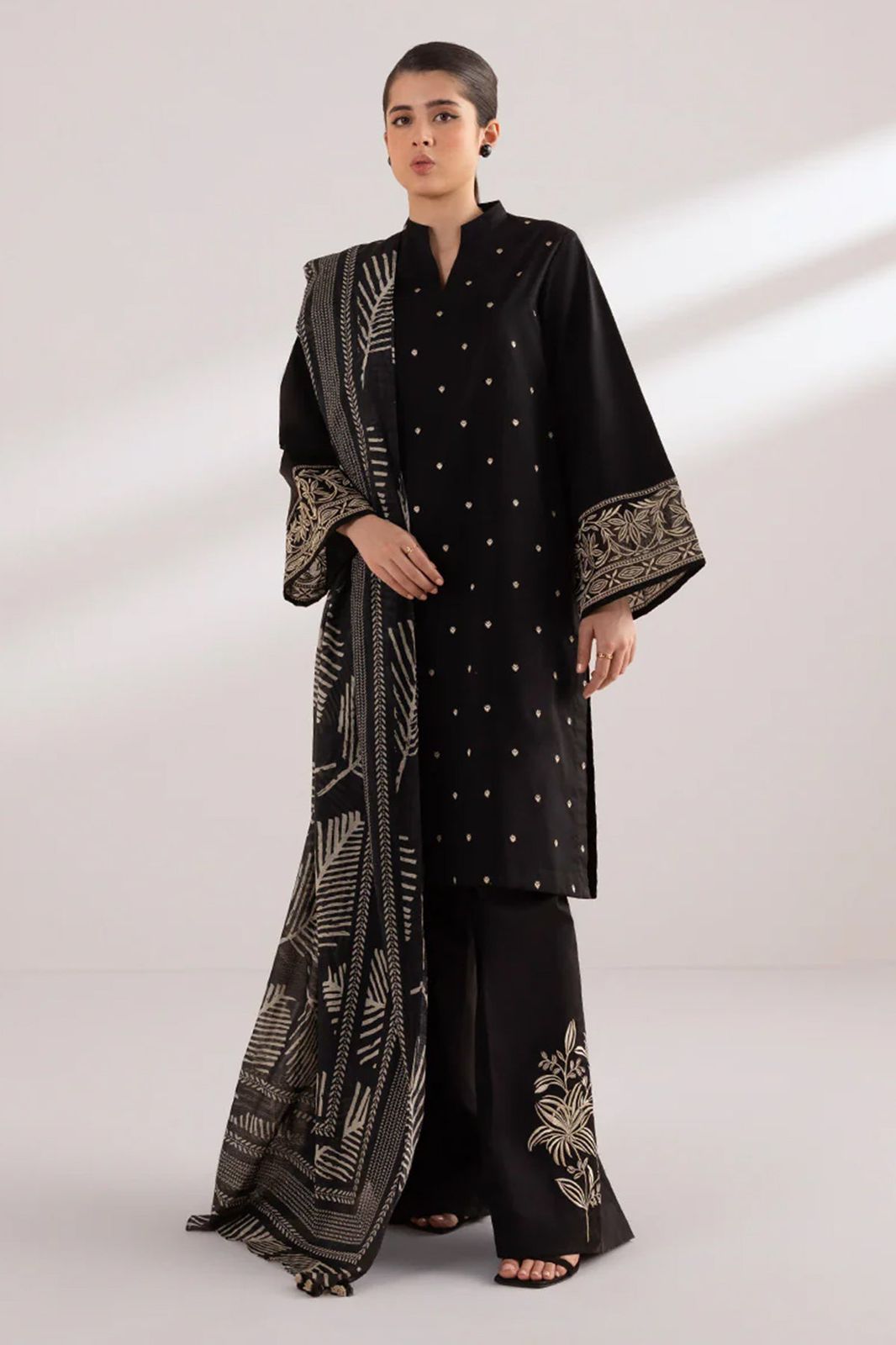 Dhanak 3PC Embroidered Shirt with Digital Printed Wool Shawl – ZC3121