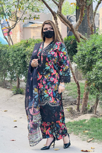 3PC Karandi Printed Shirt with Karandi Printed Dupatta and Trouser – ZC1707