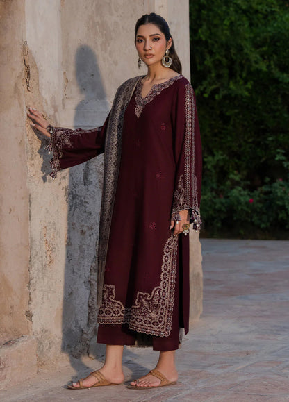 Dhanak-3PC Embroidered Shirt with Digital Printed Wool Shawl - 3537