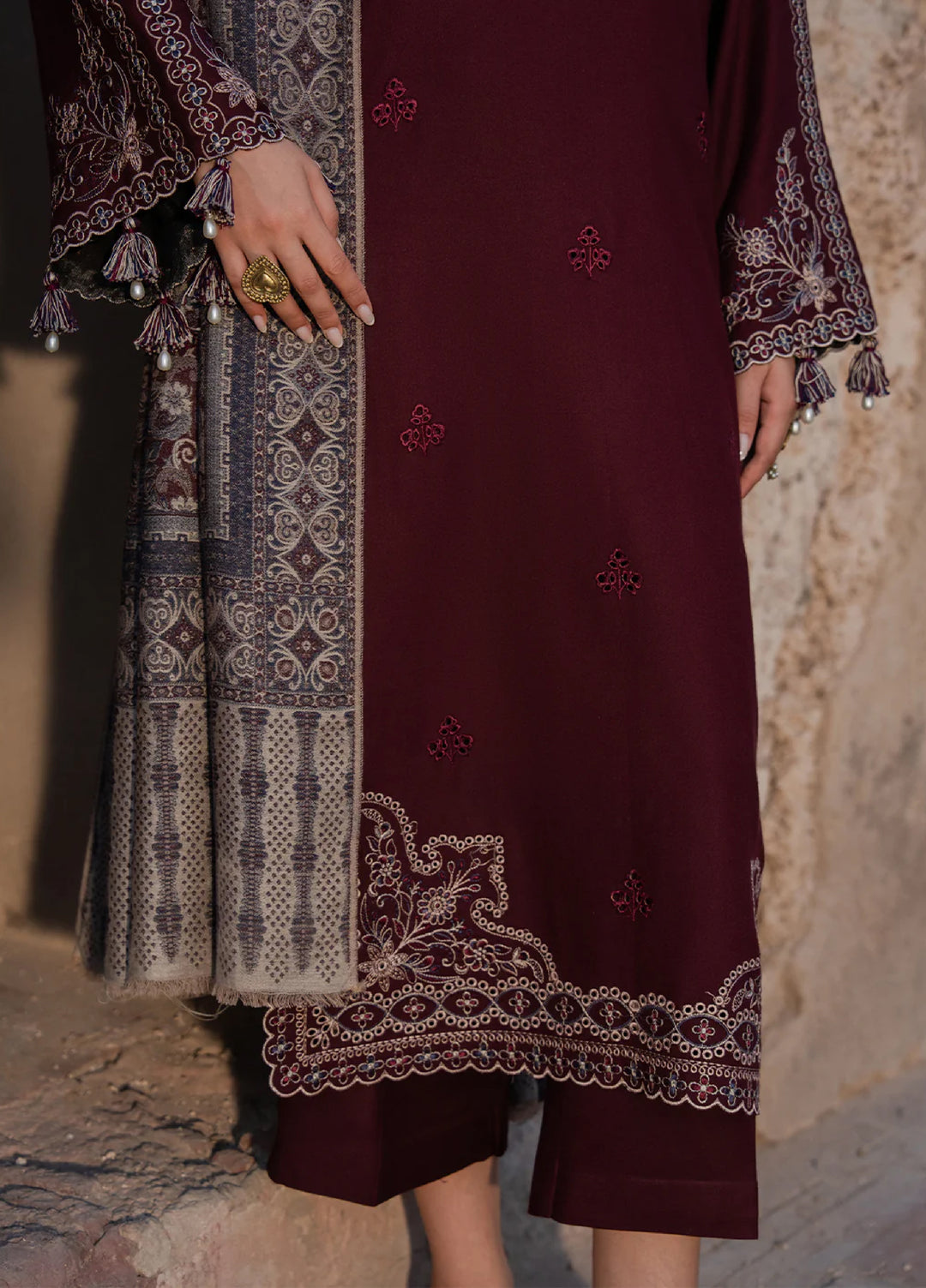 Dhanak-3PC Embroidered Shirt with Digital Printed Wool Shawl - 3537