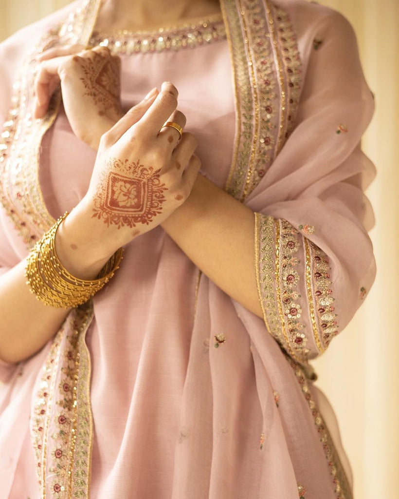 Dhanak 3PC Embroidered Shirt with Organza Sequins Dupatta – ZC3342