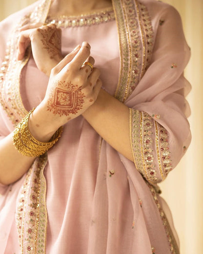 Dhanak 3PC Embroidered Shirt with Organza Sequins Dupatta – ZC3342