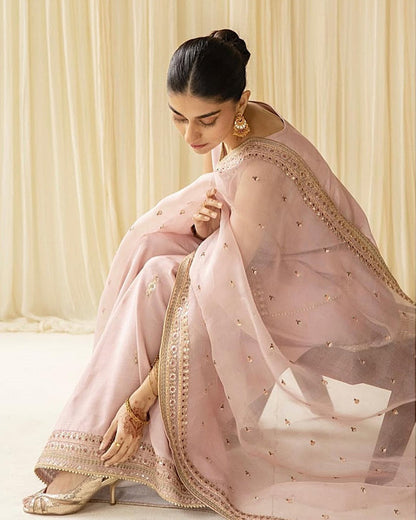 Dhanak 3PC Embroidered Shirt with Organza Sequins Dupatta – ZC3342