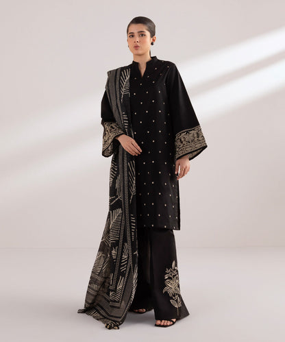 Dhanak 3PC Embroidered Shirt with Digital Printed Wool Shawl – ZC3121
